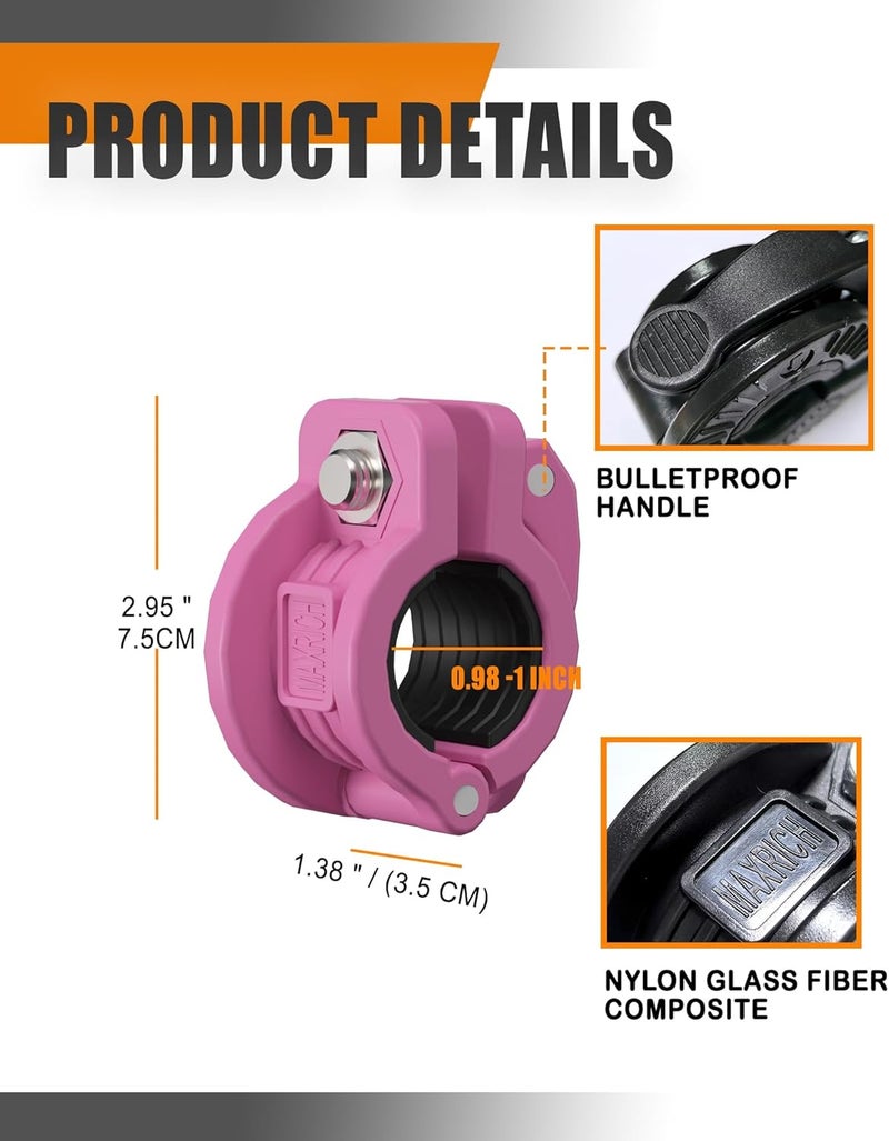 MAXRICH T Barbell Clamp 1 inch Multiple Sizes & Adjustable Weight Clips for Barbell Quick Release Barbell Clips|Barbell Collar Bar Locks for Weight Lifting (PINK) - Image 5